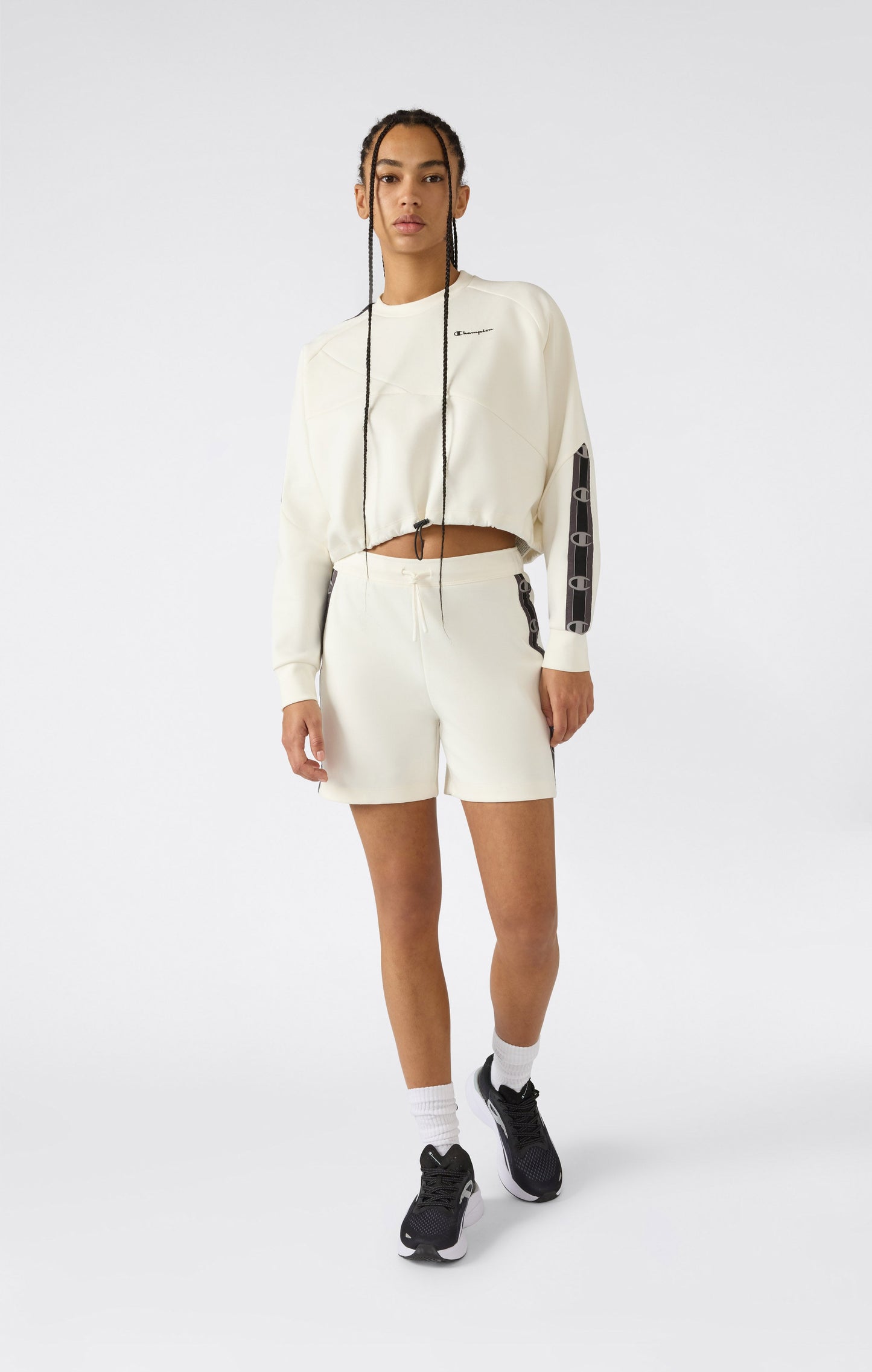 Damen Cropped Interlock Crewneck Sweatshirt mit Tape-Logo