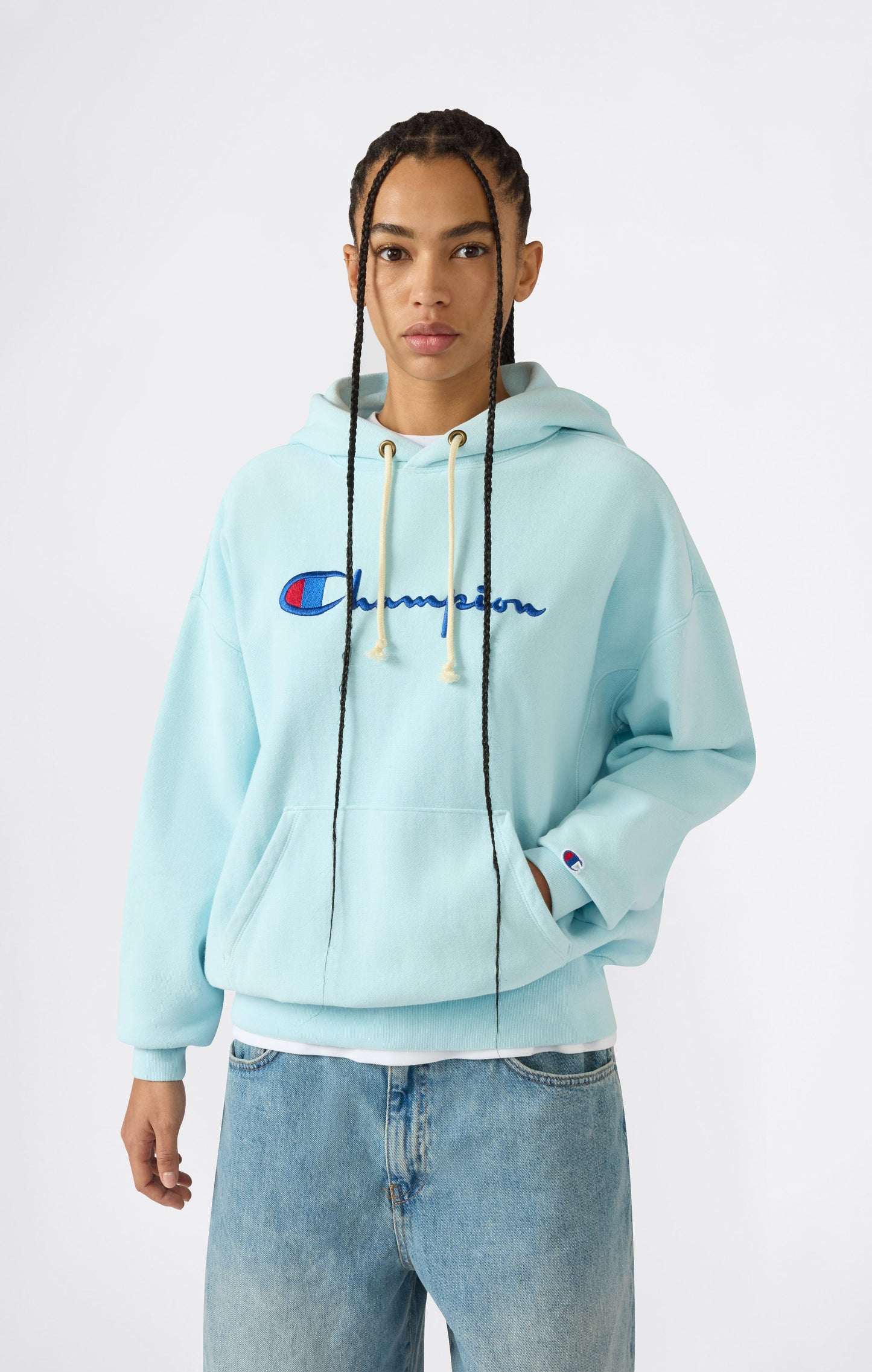 Leichter Reverse-Weave-Kapuzenpullover für Damen mit gesticktem Logo
