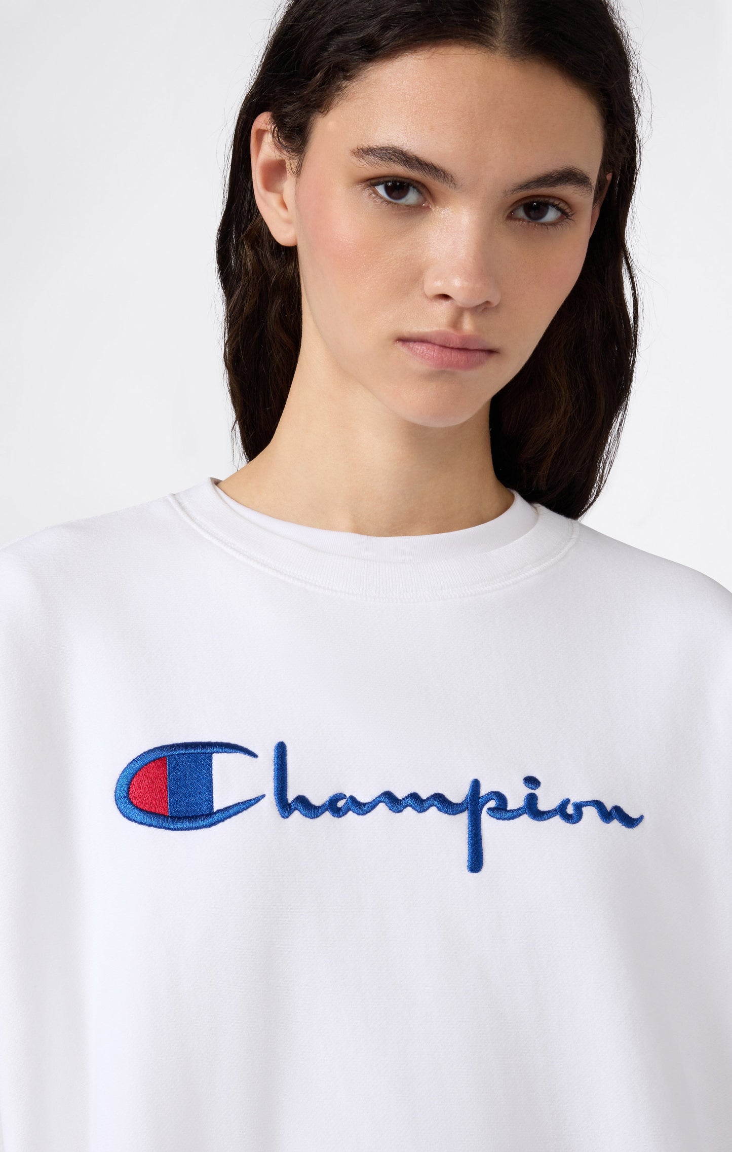 Leichtes Damen-Sweatshirt mit Rundhalsausschnitt aus Reverse-Weave-Gewebe und gesticktem Logo