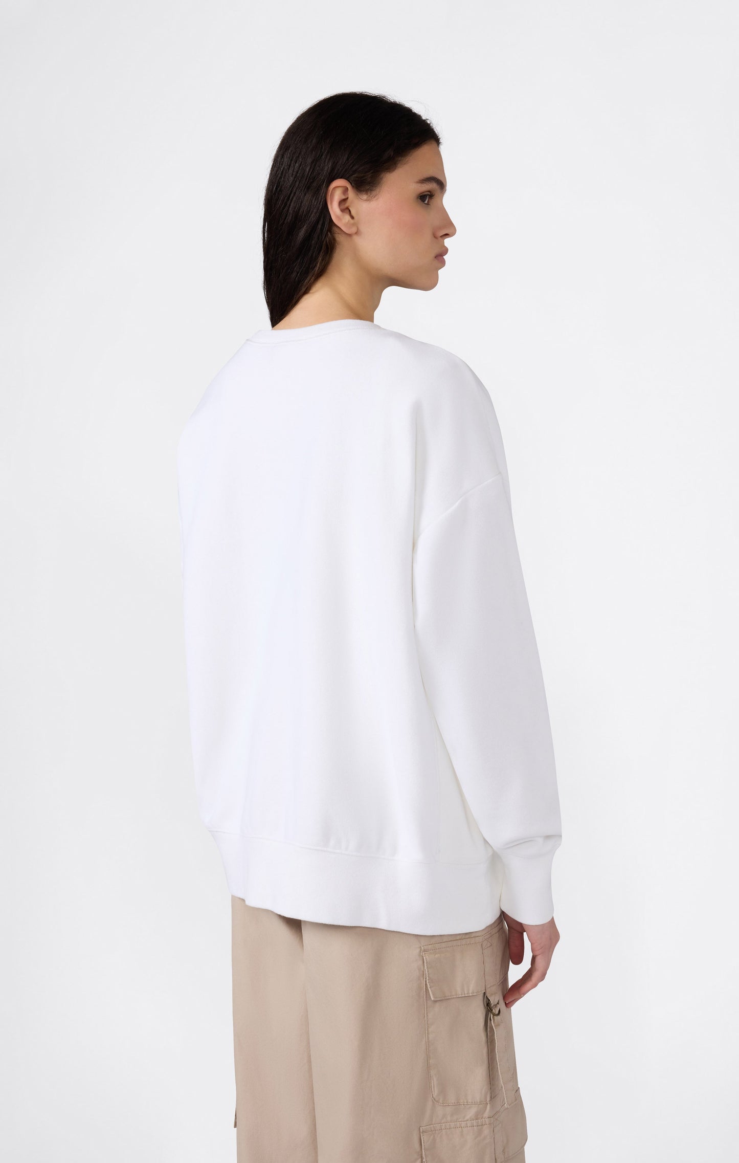 Leichtes Damen-Sweatshirt mit Rundhalsausschnitt aus Reverse-Weave-Gewebe und gesticktem Logo
