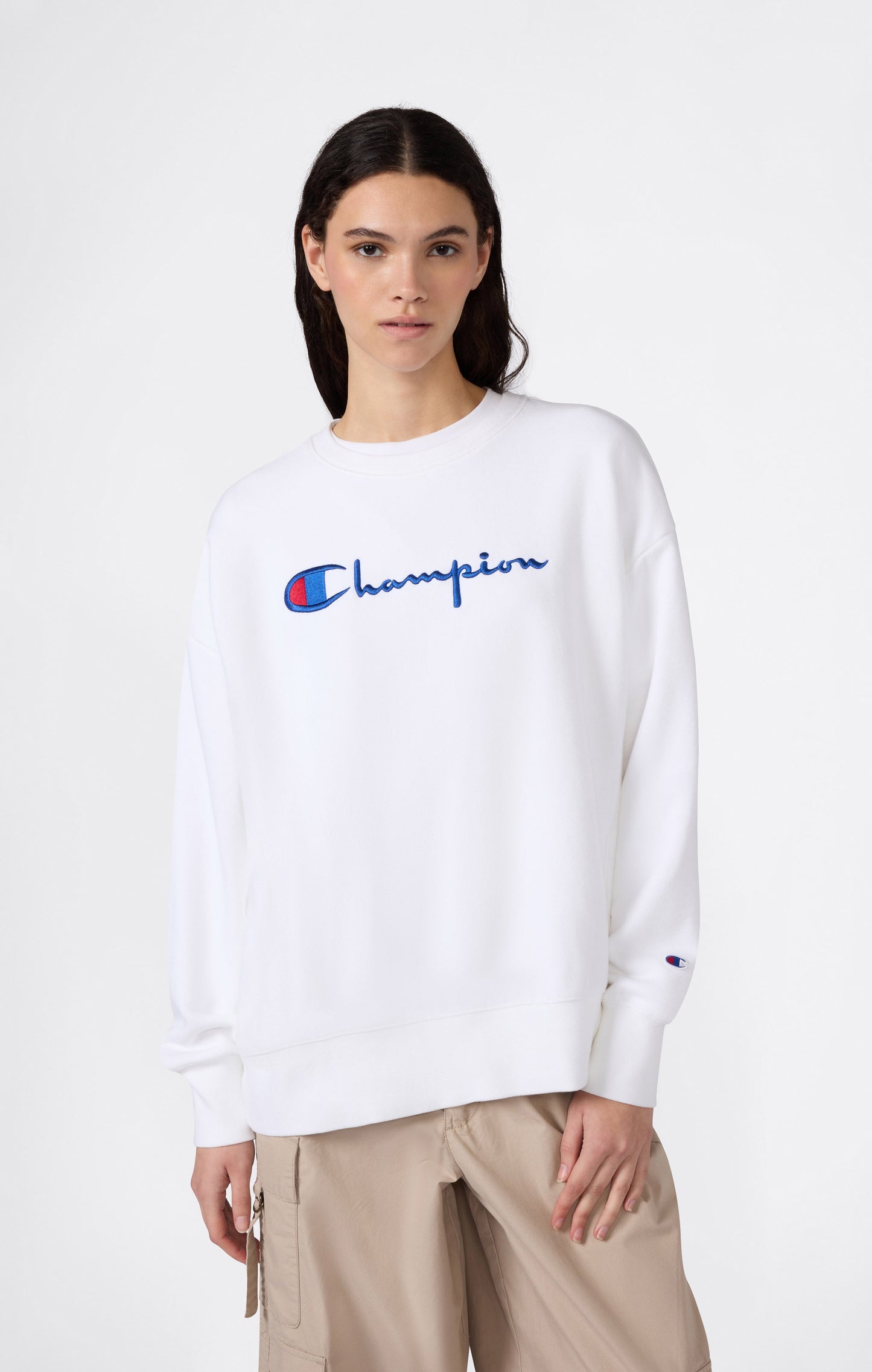 Leichtes Damen-Sweatshirt mit Rundhalsausschnitt aus Reverse-Weave-Gewebe und gesticktem Logo