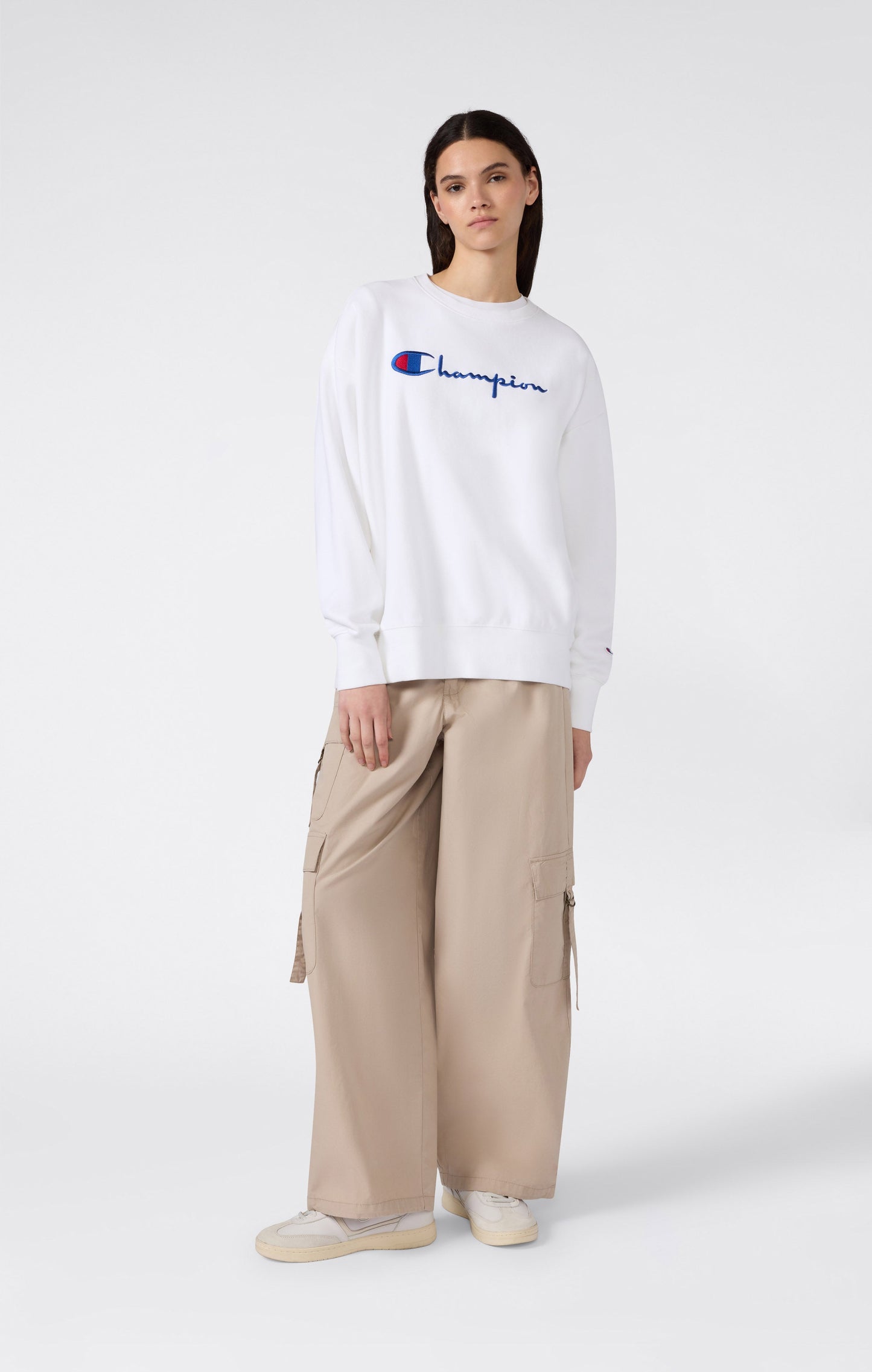 Leichtes Damen-Sweatshirt mit Rundhalsausschnitt aus Reverse-Weave-Gewebe und gesticktem Logo