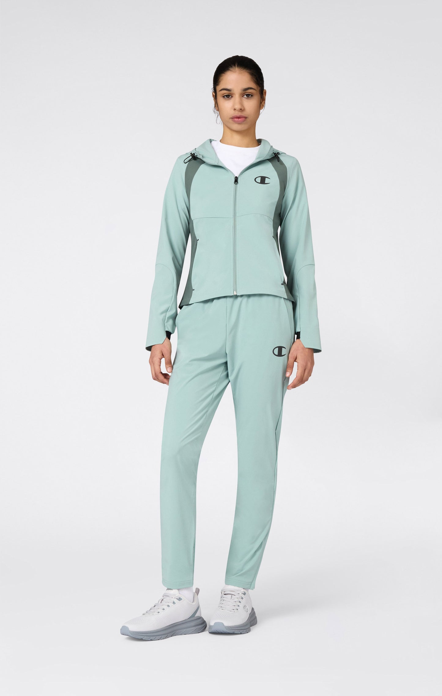 Damen Stretch-Nylon Kapuzen-Trainingsjacke schmal geschnitten