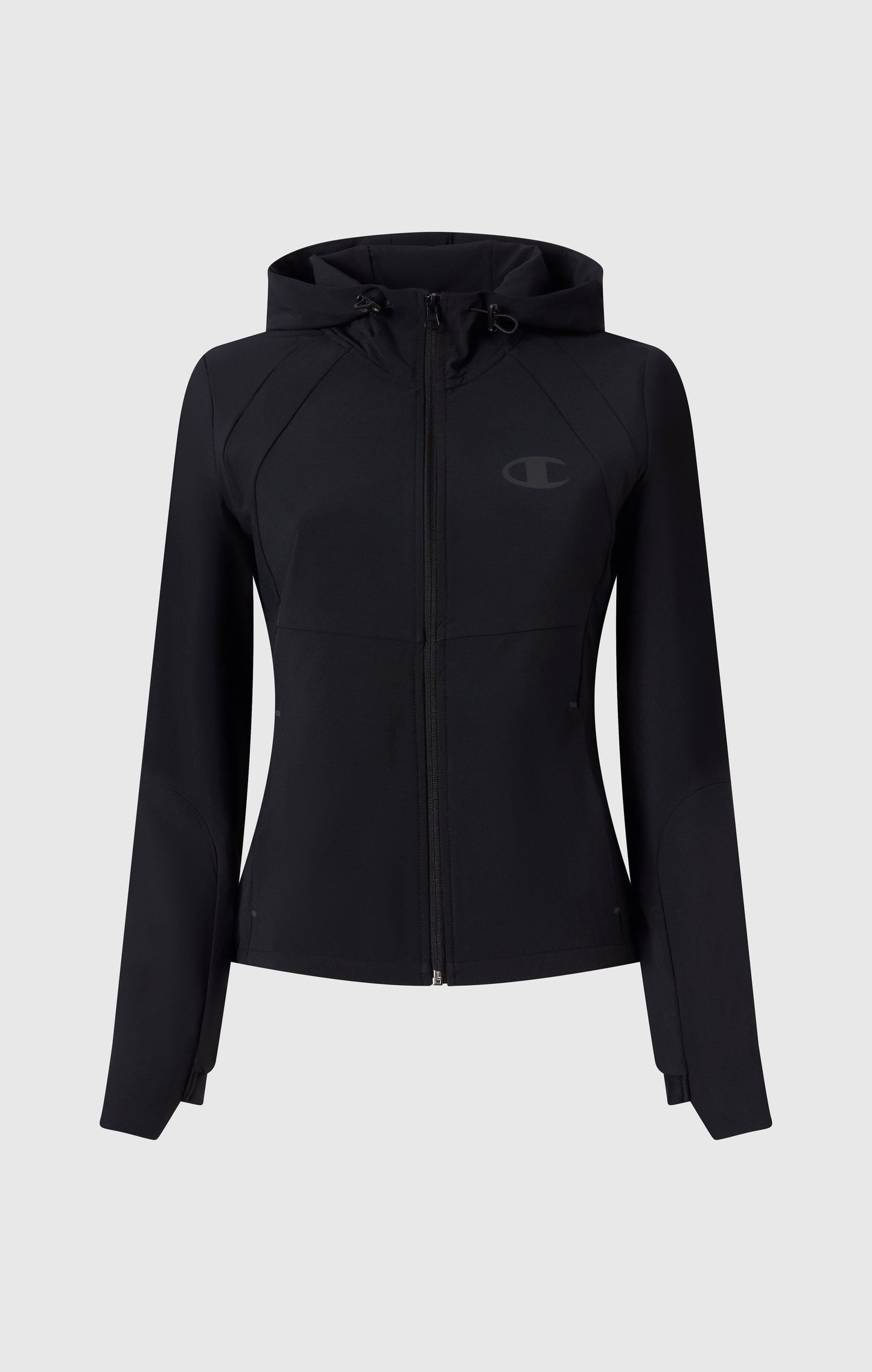Damen Kapuzen-Stretch-Trainingsjacke aus Nylon, schmal geschnitten