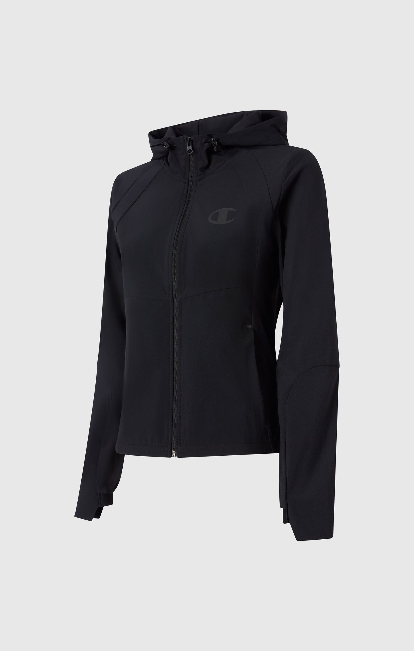 Damen Kapuzen-Stretch-Trainingsjacke aus Nylon, schmal geschnitten