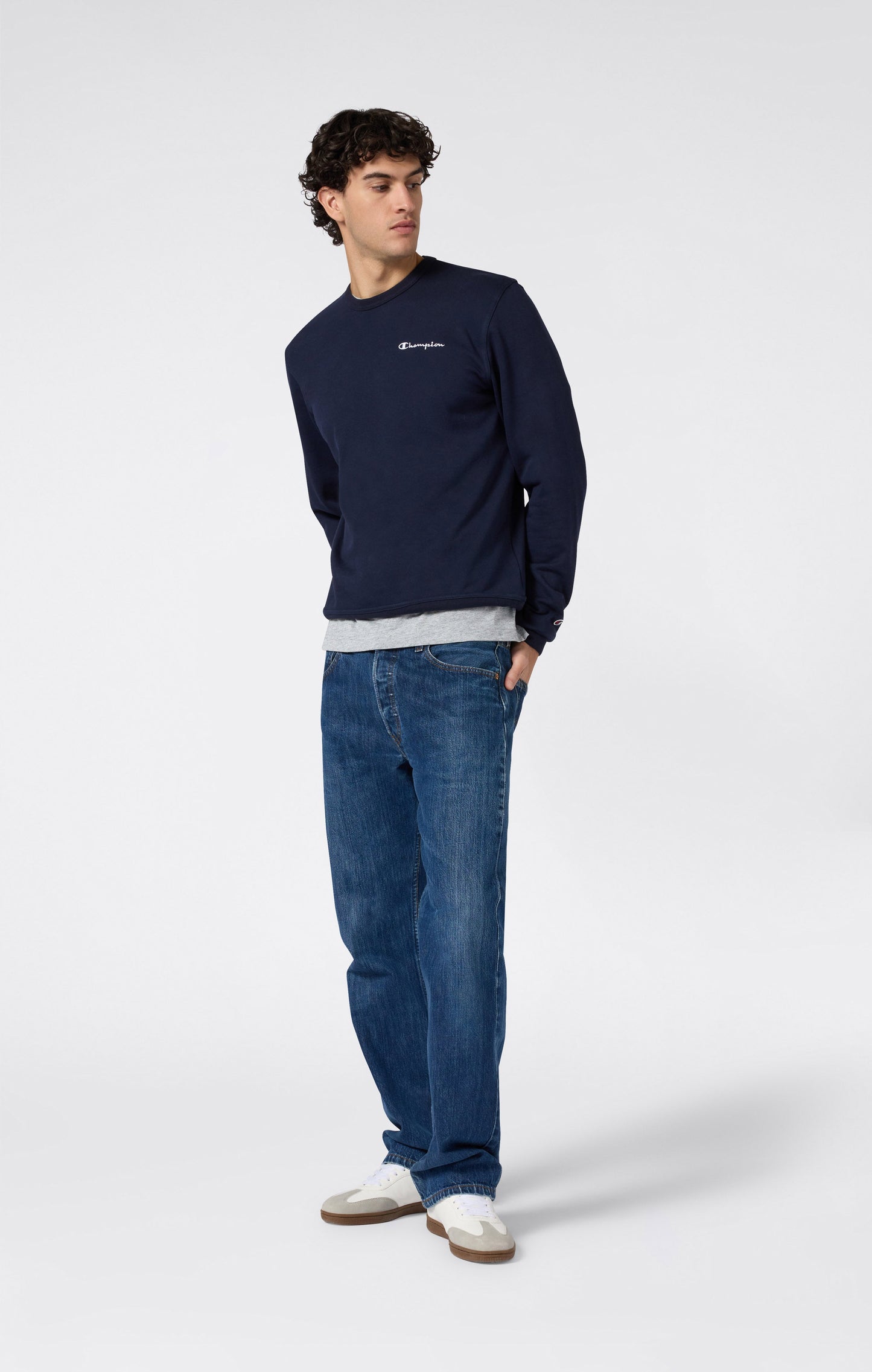 Men's Lightweight Crewneck Sweatshirt with Embroidered Logo Icons