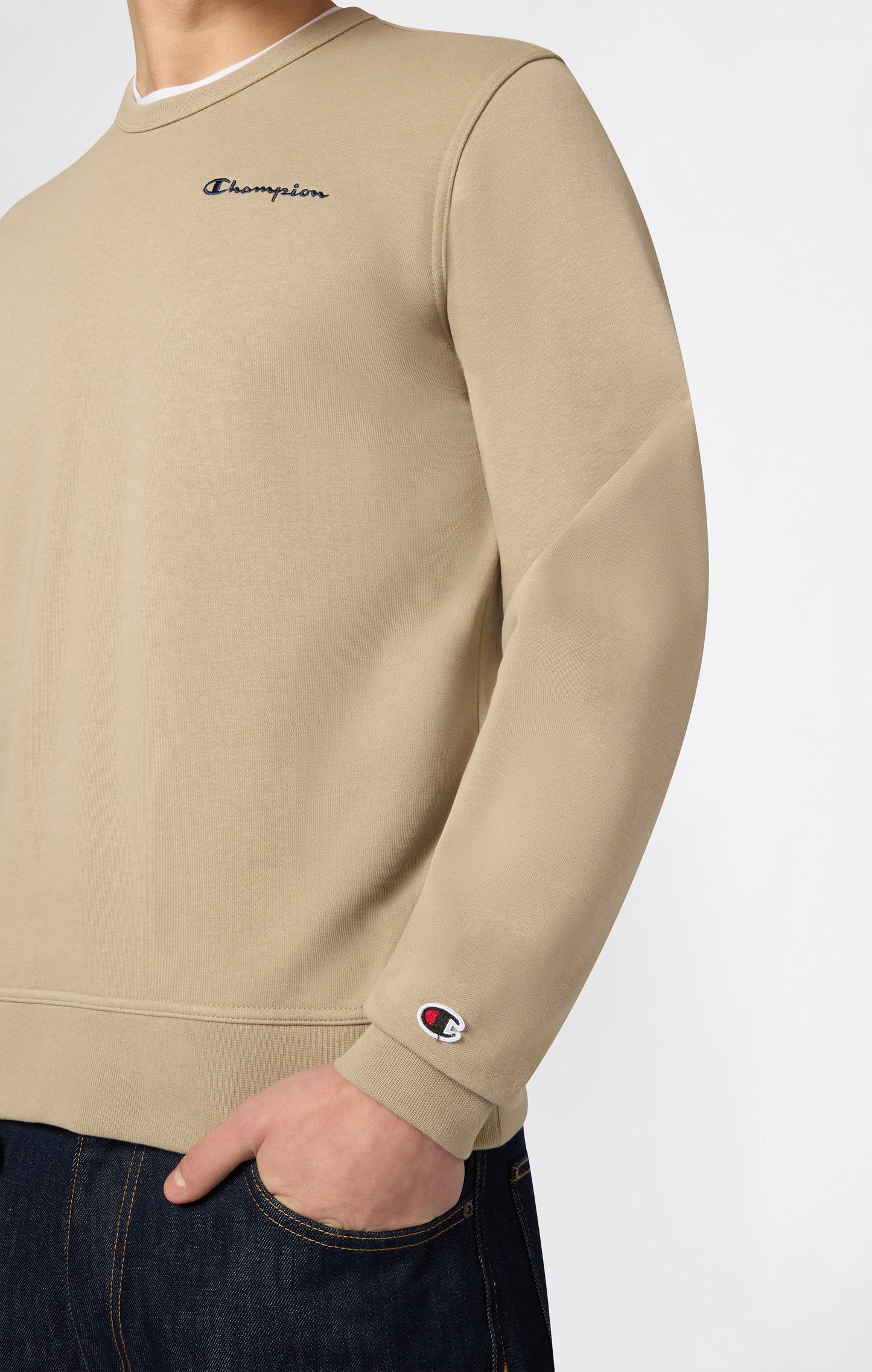 Men's Lightweight Crewneck Sweatshirt with Embroidered Logo Icons