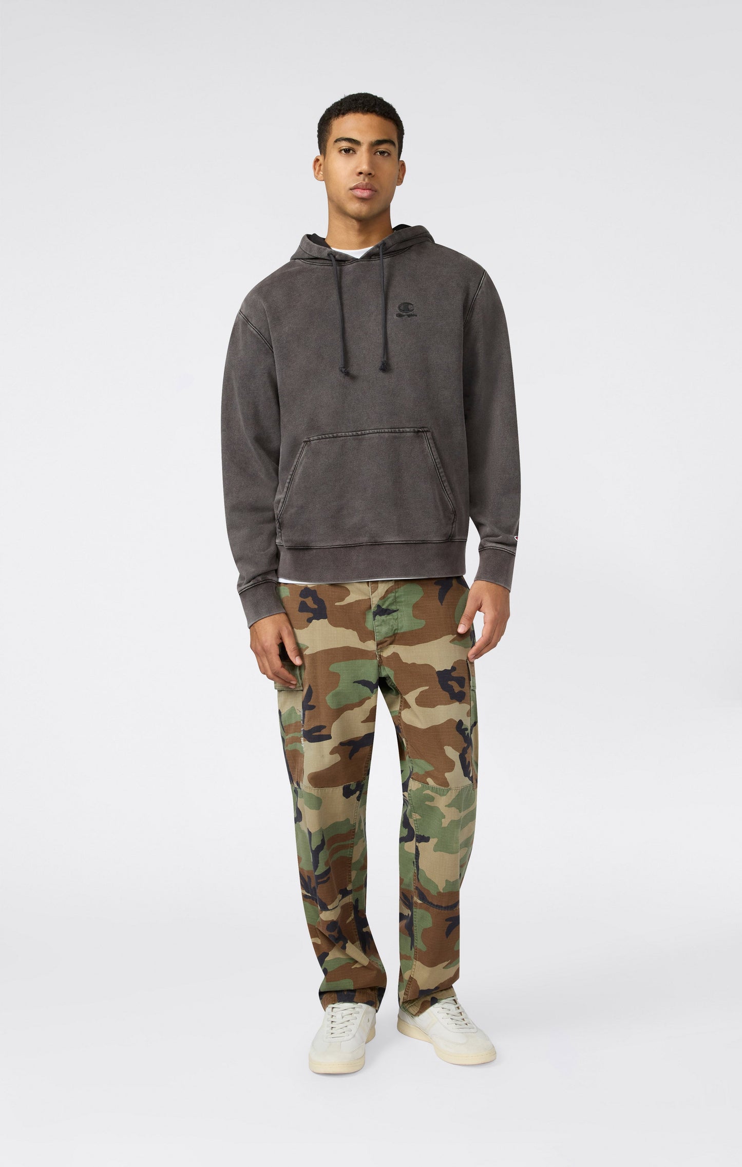 Men's Hooded Sweatshirt with Embroidered Logo and Washed Effect Icons