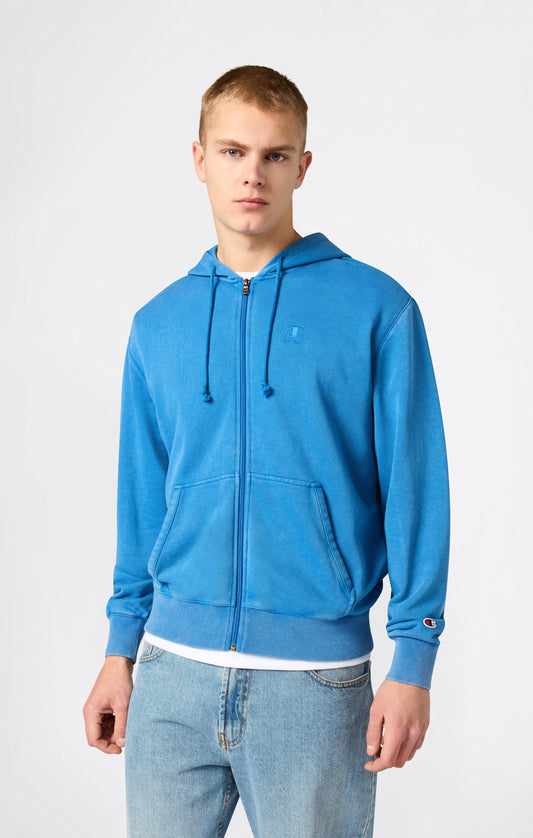 Men's Full Zip Hooded Sweatshirt with Embroidered Logo and Washed Effect Icons