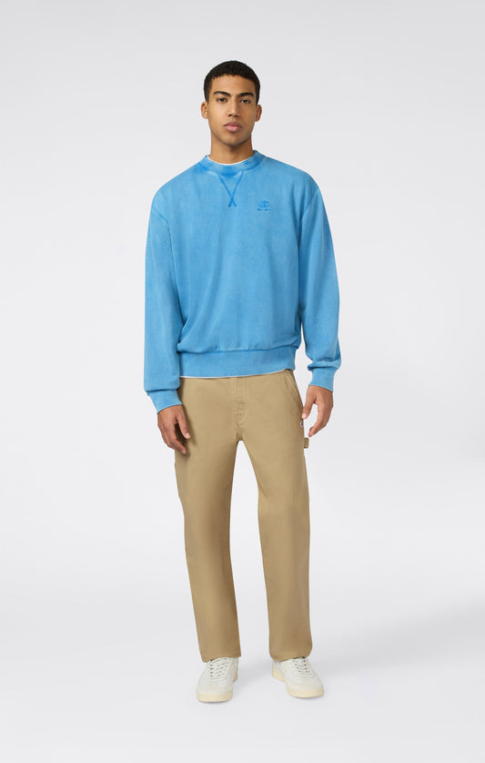 Men's Crewneck Sweatshirt with Embroidered Logo and Washed Effect Icons