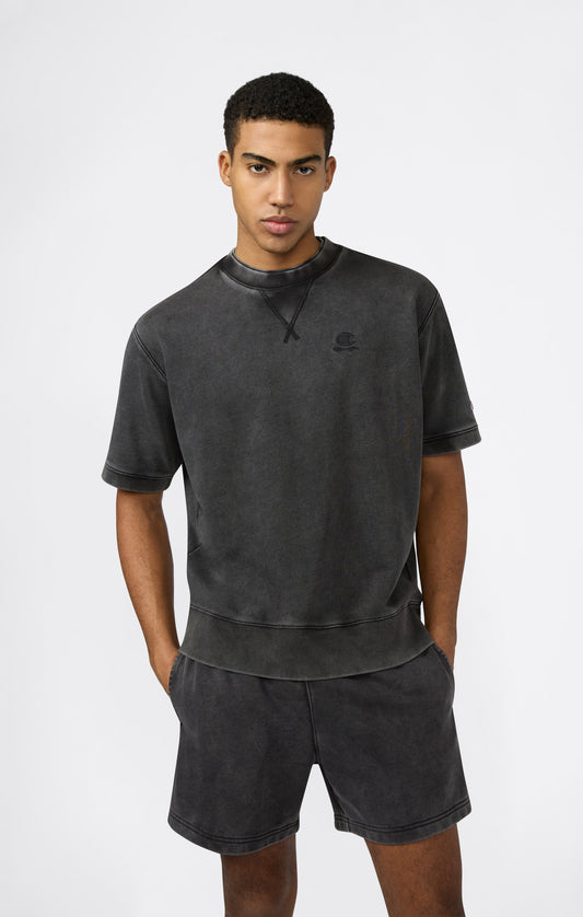 Men's Washed Effect Short Sleeve Crewneck Sweatshirt Icons