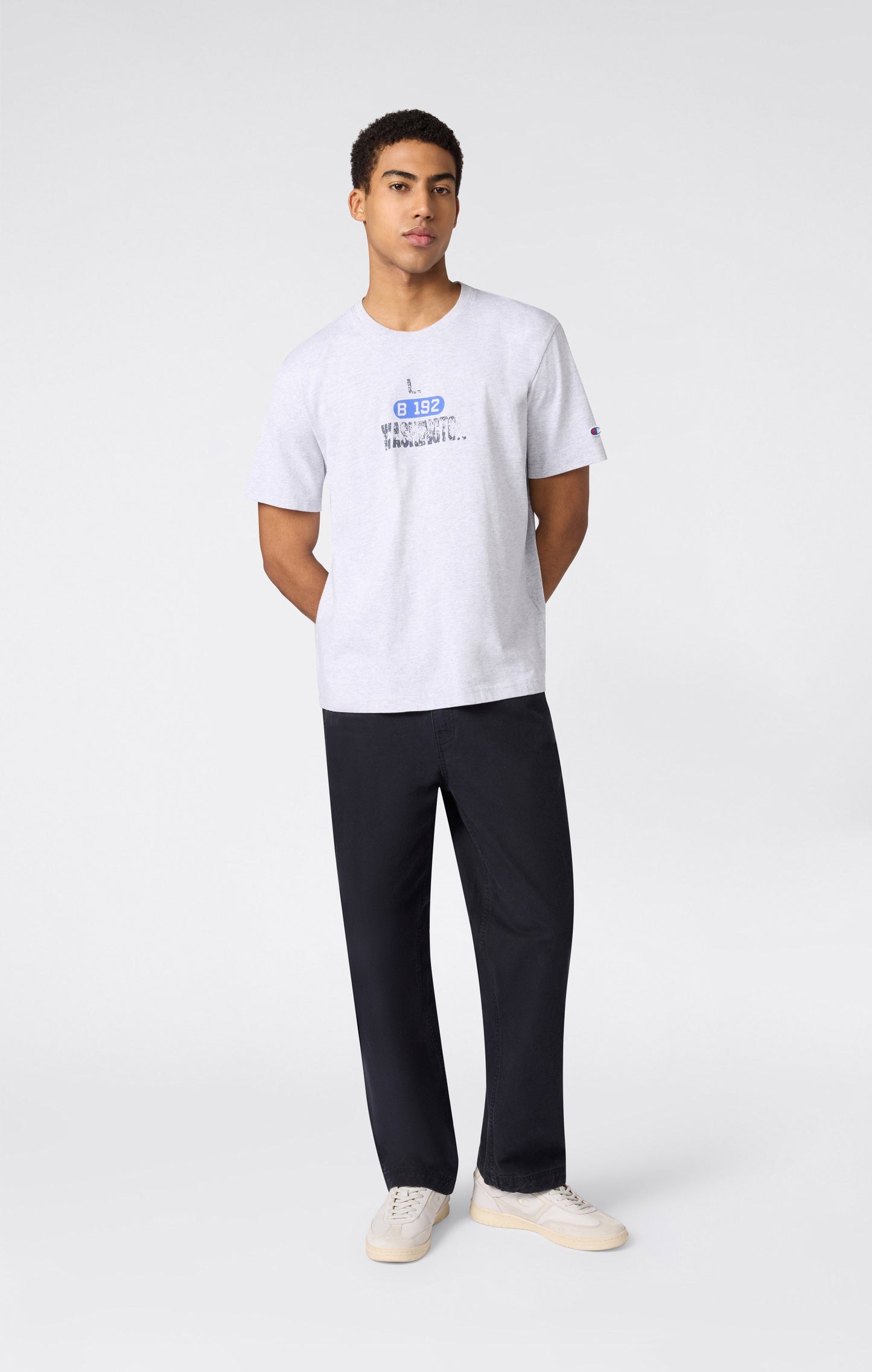 Herren-T-Shirt aus schwerer Baumwolle mit Reverse-Weave-Print