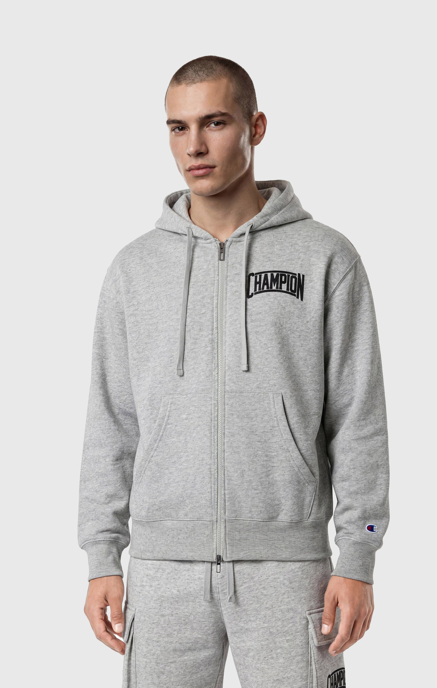Herren-Kapuzenpullover mit durchgehendem Reißverschluss, angerauter Innenseite und Puff-Print-Logo
