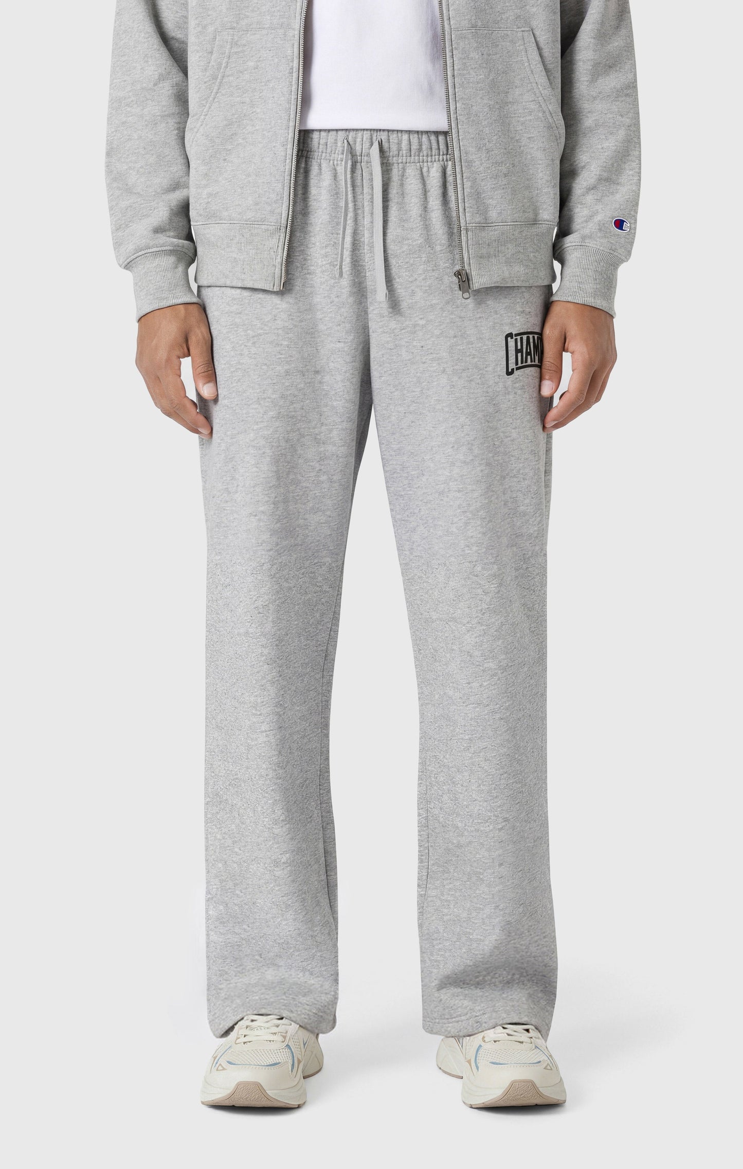 Men's Straight Hem Pants With Brushed Interior And Puff Print Logo
