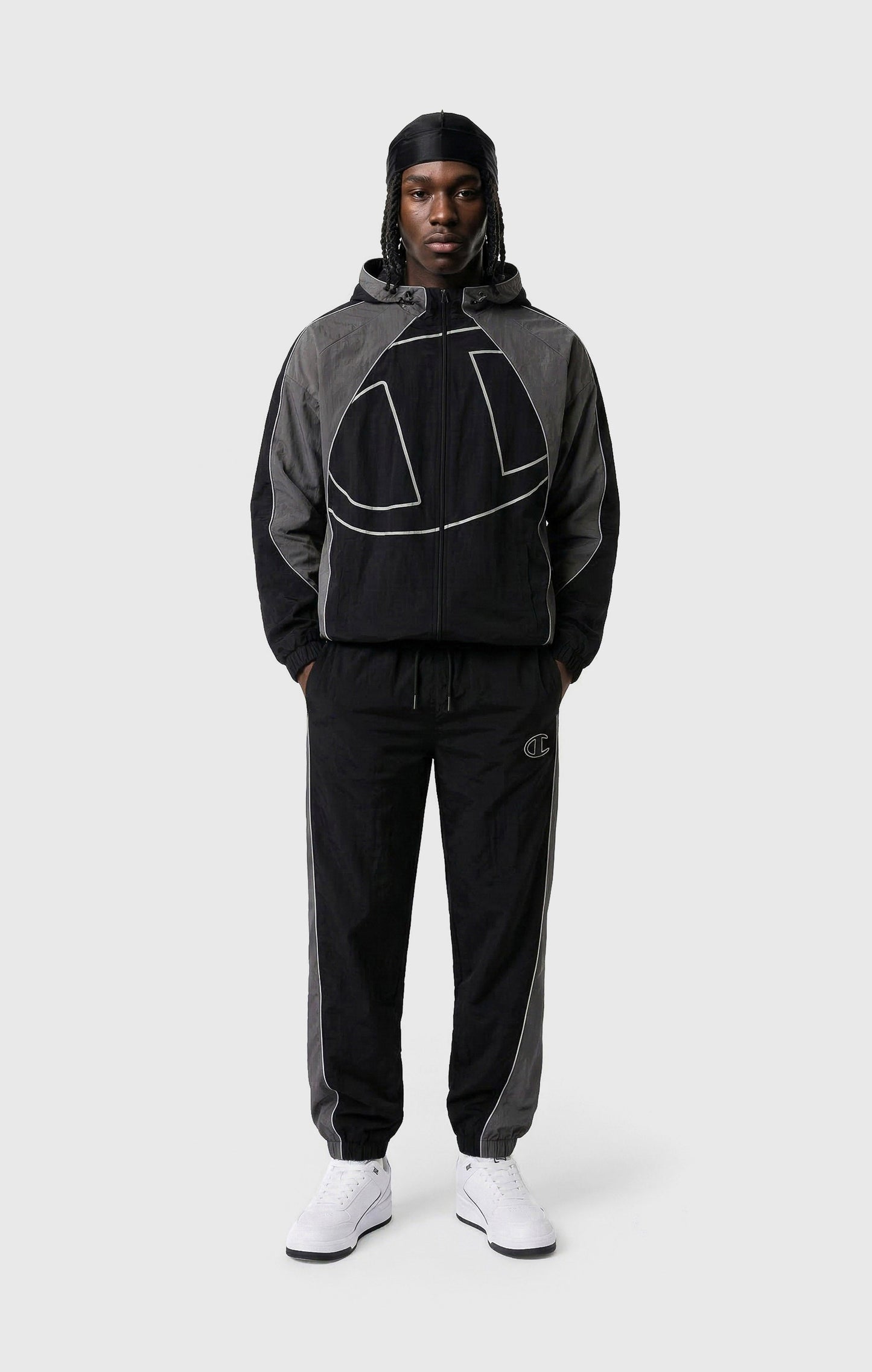 Men's Woven Nylon Full-Zip Hooded Track Top Loose Fit