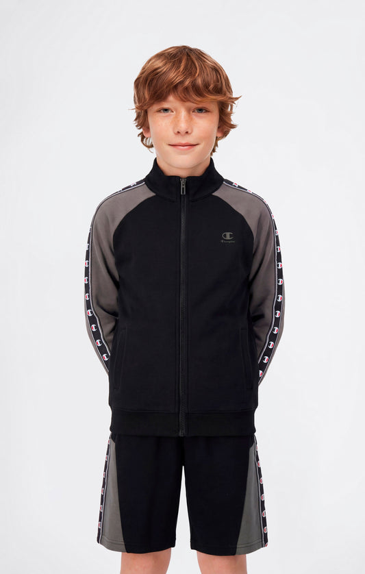 Jungen-Sweatshirt mit durchgehendem Reißverschluss und Logo-Tape