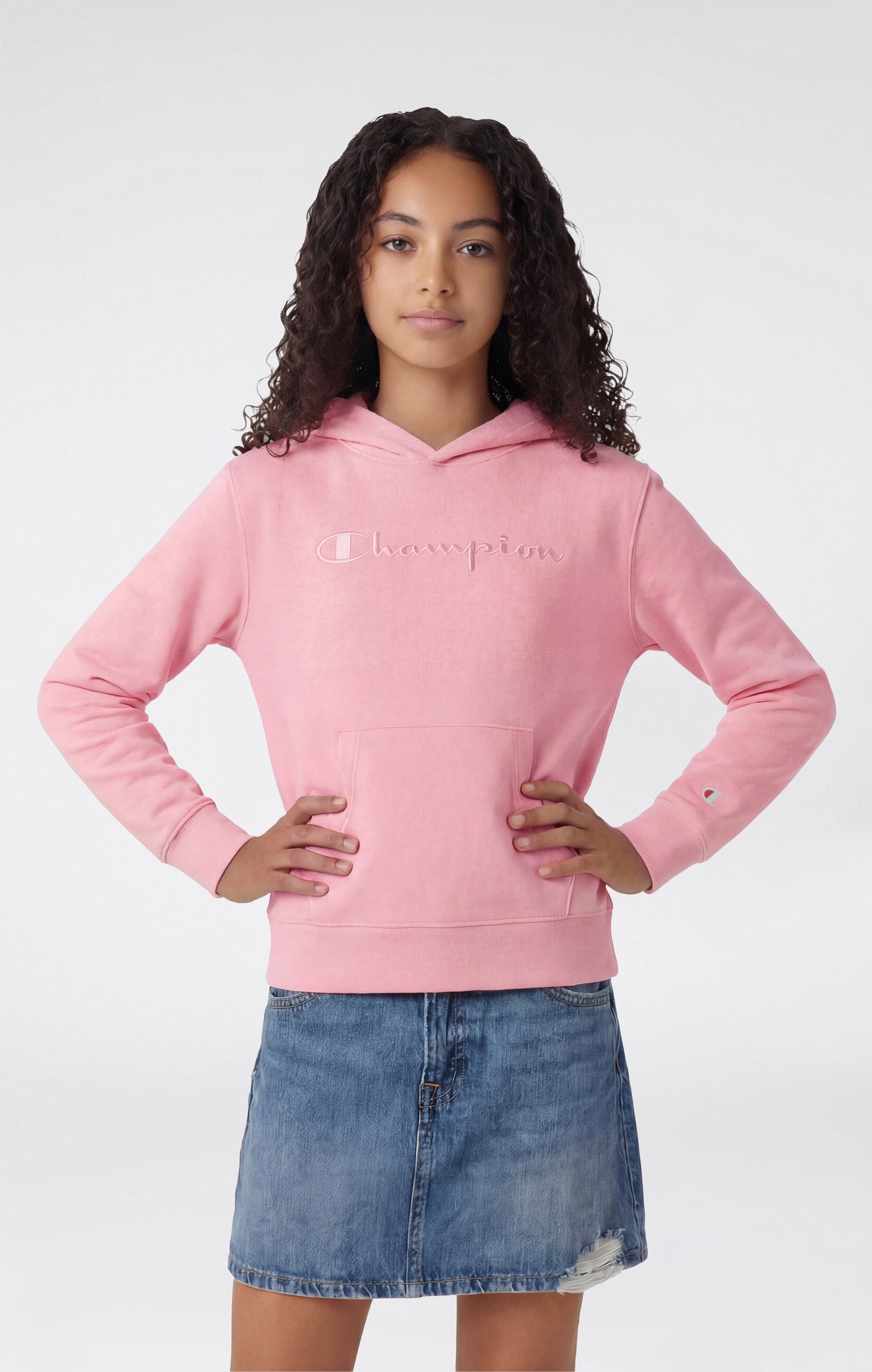 Leichter Kapuzenpullover für Mädchen mit Ton-in-Ton gestickten Maxi-Logo-Symbolen
