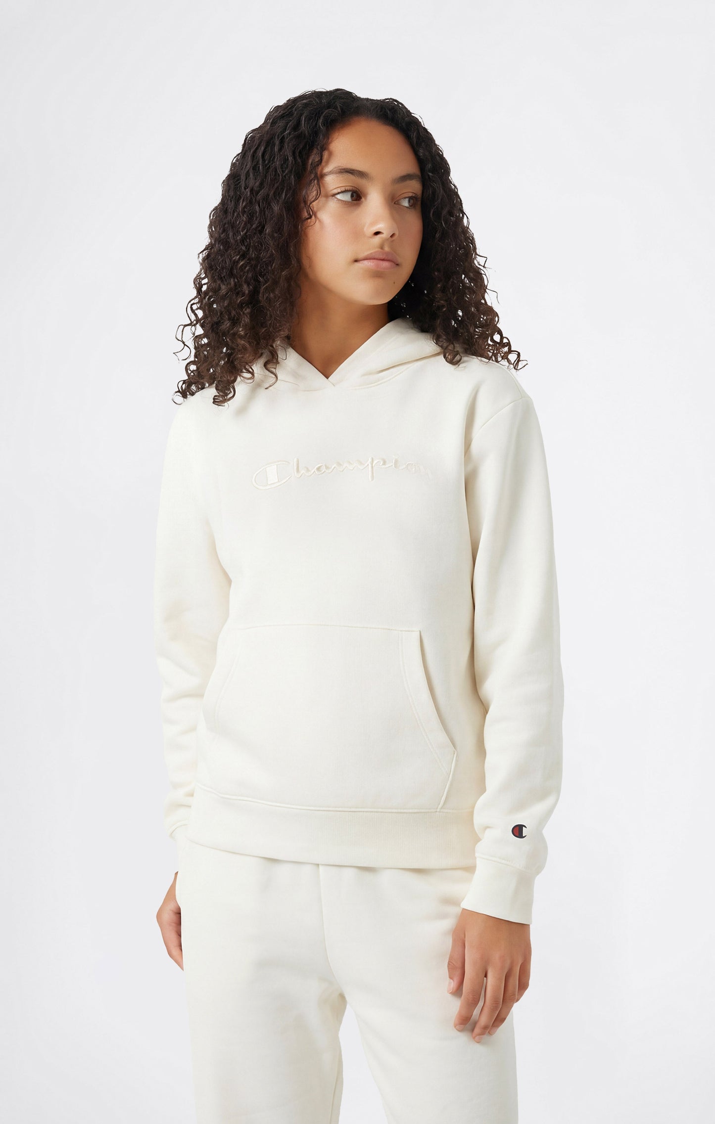 Leichter Kapuzenpullover für Mädchen mit Ton-in-Ton gestickten Maxi-Logo-Symbolen