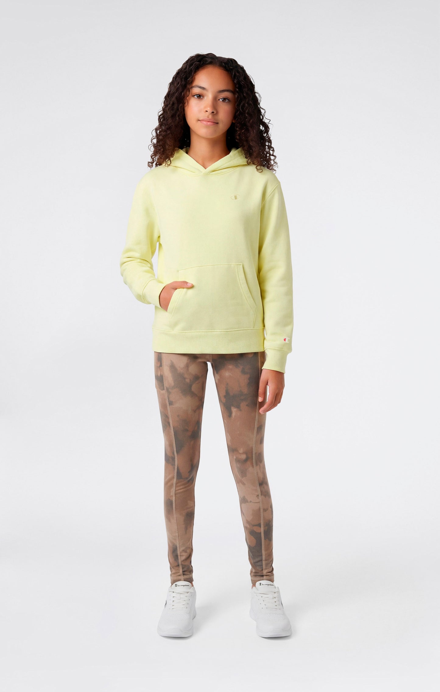Mädchen-Kapuzenpullover aus leichtem Material mit Ton-in-Ton gestickten C-Logo-Icons