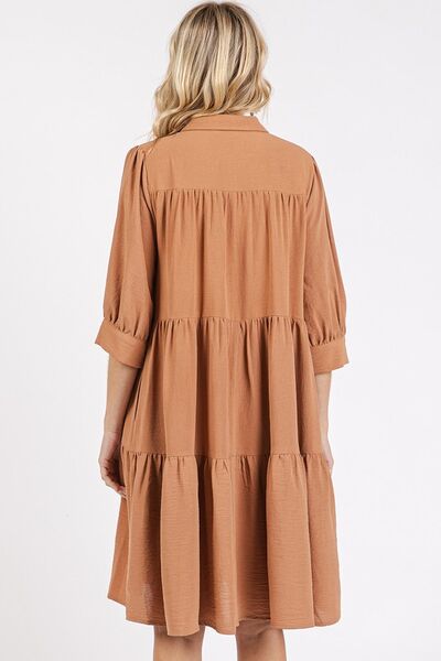 Mittoshop Hemd-Kleid mit Stufenrock, Hemdkragen und Knopf-Detail