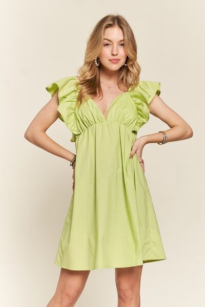 ADORA Smocked Back Ruffled Cap Sleeve Babydoll-Kleid
