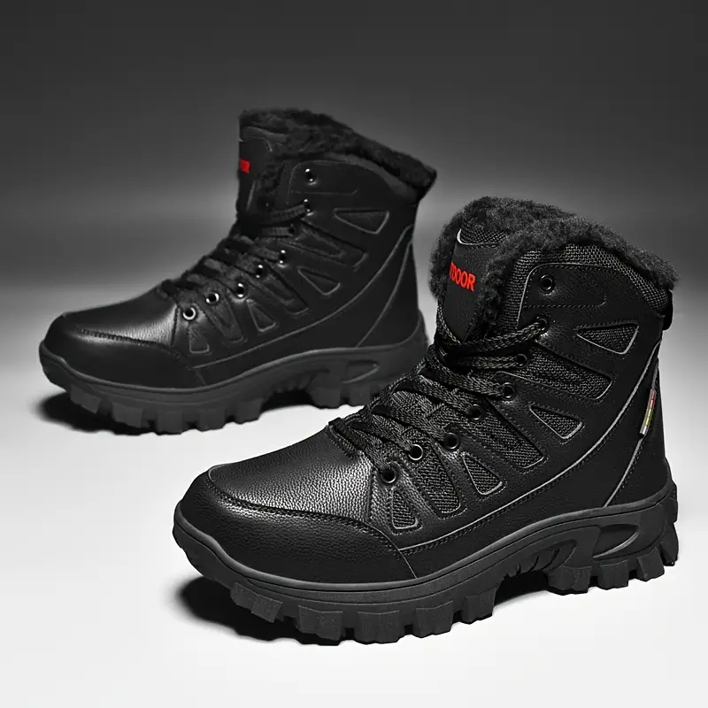 Men's Genuine Leather Warm Snow Boots Waterproof Non-Slip Winter Hiking Boots