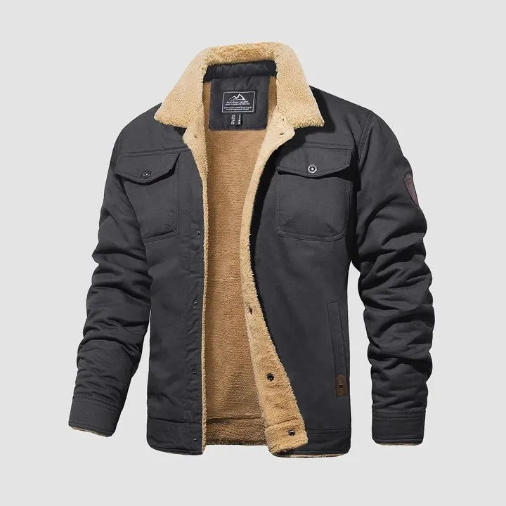 Herren Sherpa Trucker Jacke 5 Taschen Baumwoll Cargo Jacke Umlegekragen Wintermäntel