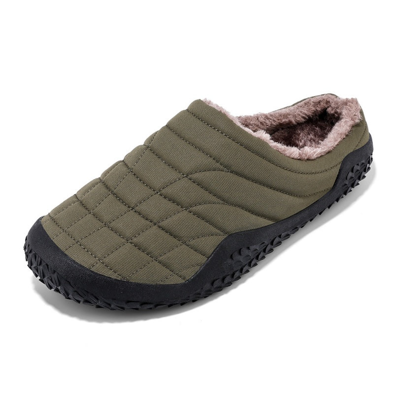 (Limited Time Sale 49%off)Men slippers home winter indoor warm plush shoes thick bottom waterproof leather house slippers cotton shoes