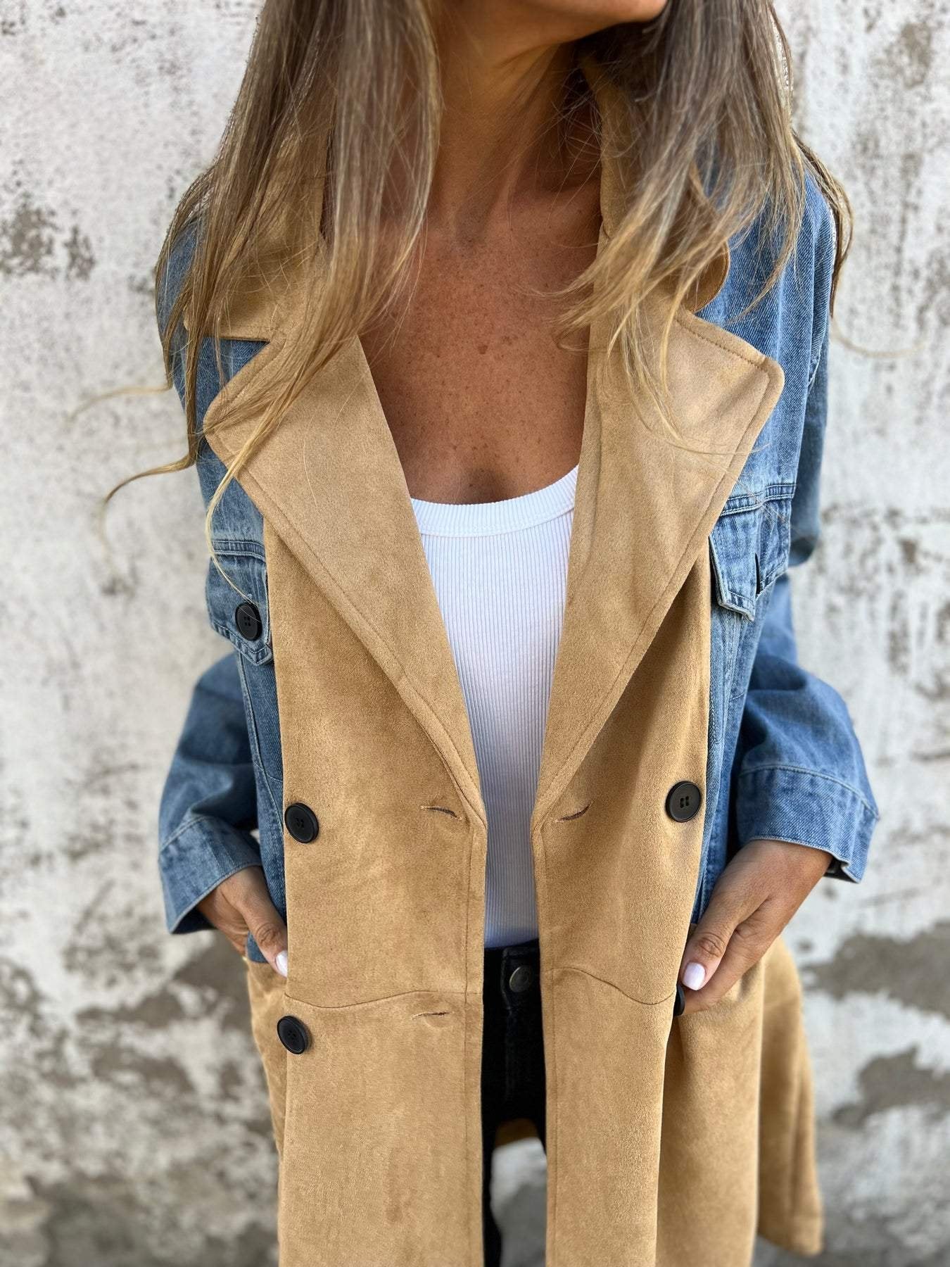 Lapel Denim Patchwork Design Jacket (Buy 2 Free Shipping)