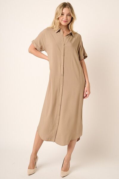 Mittoshop Hemd im Dolman-Stil mit Kragen, kurzen Ärmeln und Midi-Länge