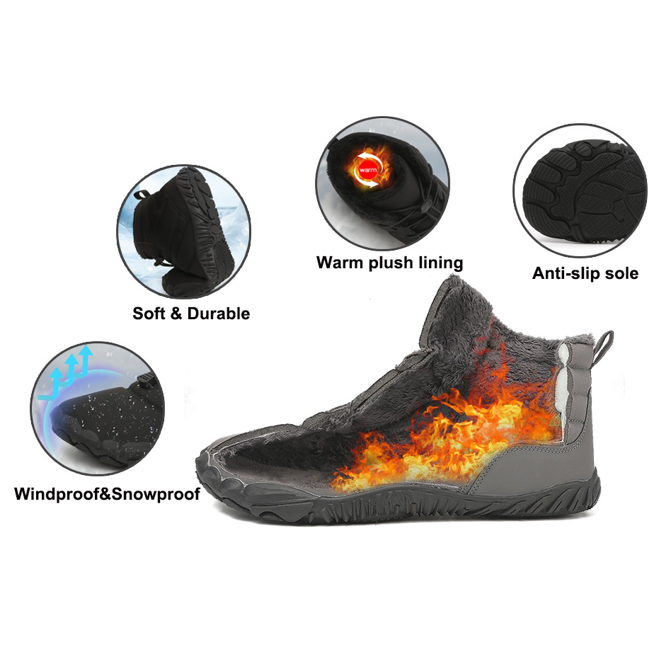 Herren Warme Fleece Barfuß-Stiefel Weite Zehenpartie Orthopädische Stütz-Schneestiefel Wasserdichte Rutschfeste Winterstiefel
