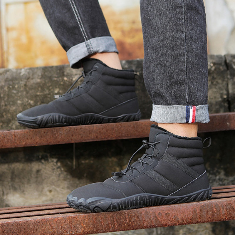 Herren Warme Fleece Barfuß-Stiefel Weite Zehenpartie Orthopädische Stütz-Schneestiefel Wasserdichte Rutschfeste Winterstiefel