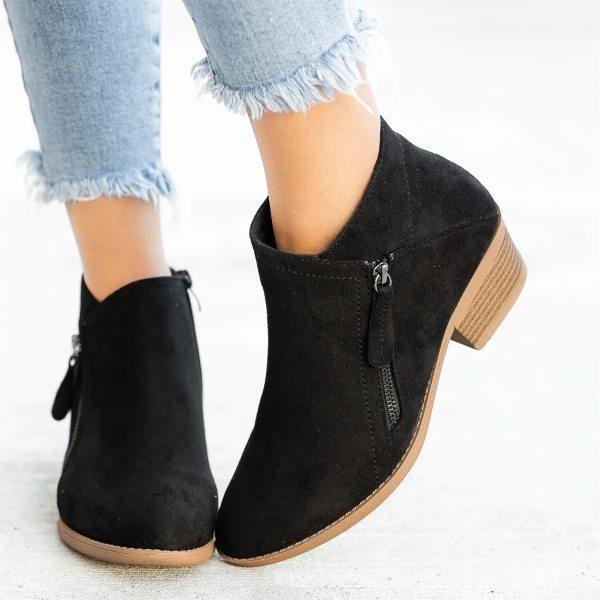 Damen Stiefeletten mit klobigem Absatz und seitlichem Reißverschluss